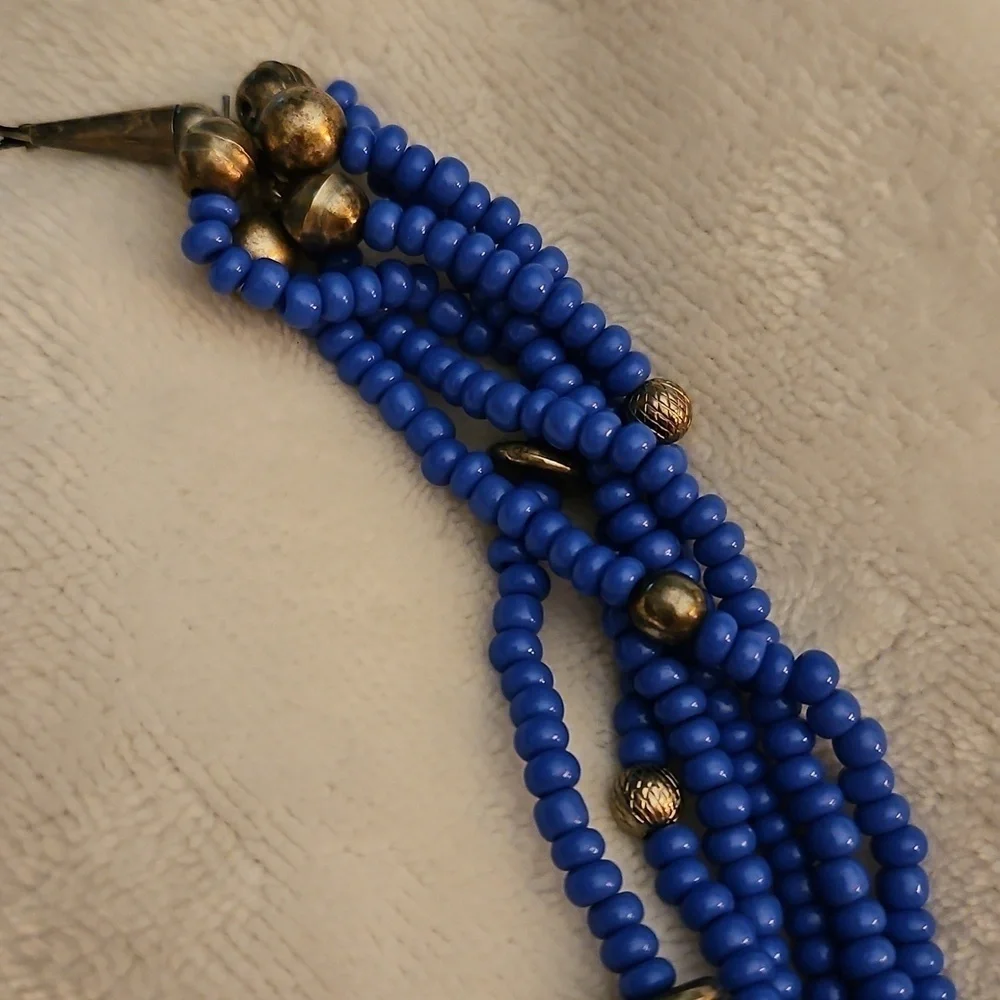 Vintage Estate Ethnic Cornflower Blue Multi-strand Beaded Necklace